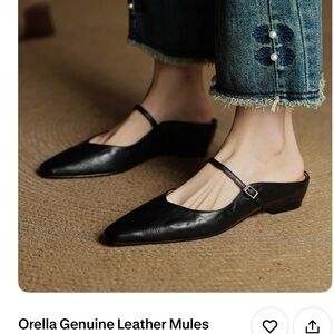 Ella Black Leather Strap Mules